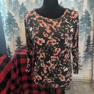 Black Floral Print Blouse by Absolutely Famous